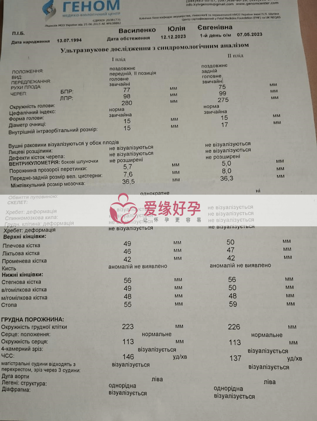 乌克兰代孕代孕代母孕29周产检顺利通过