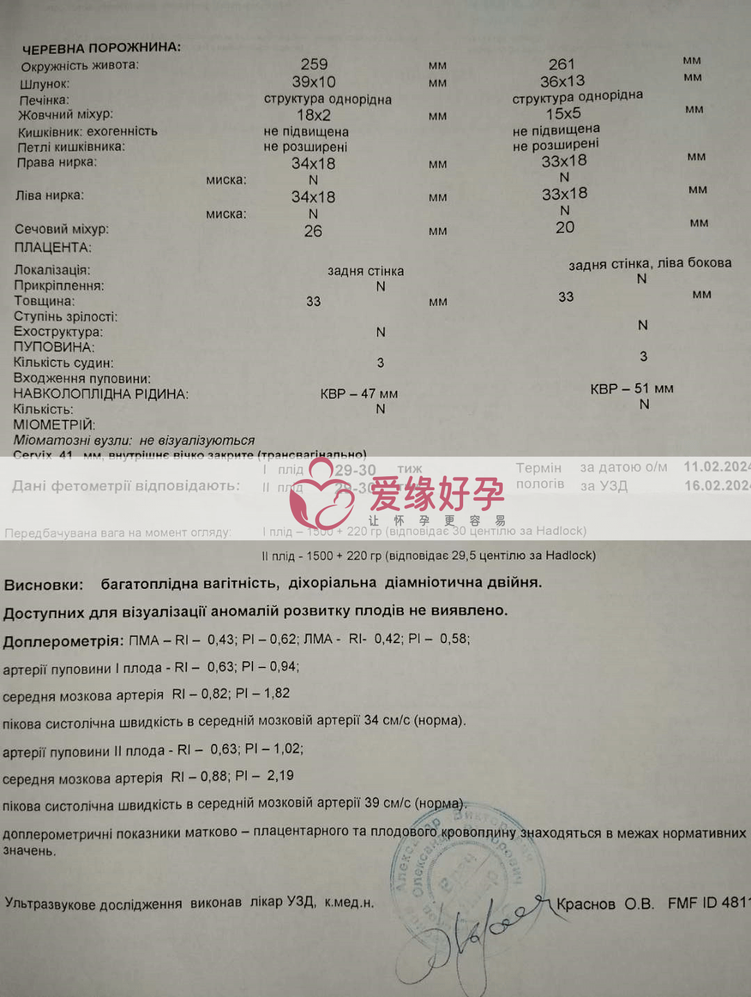 乌克兰代孕代孕代母孕29周产检顺利通过