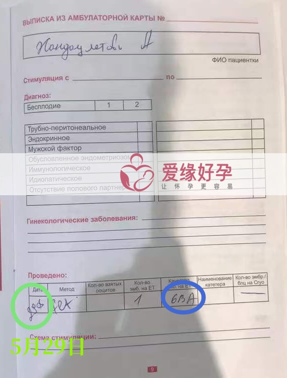 爱缘好孕:哈萨克斯坦代孕代母顺利移植一颗6BA胚胎