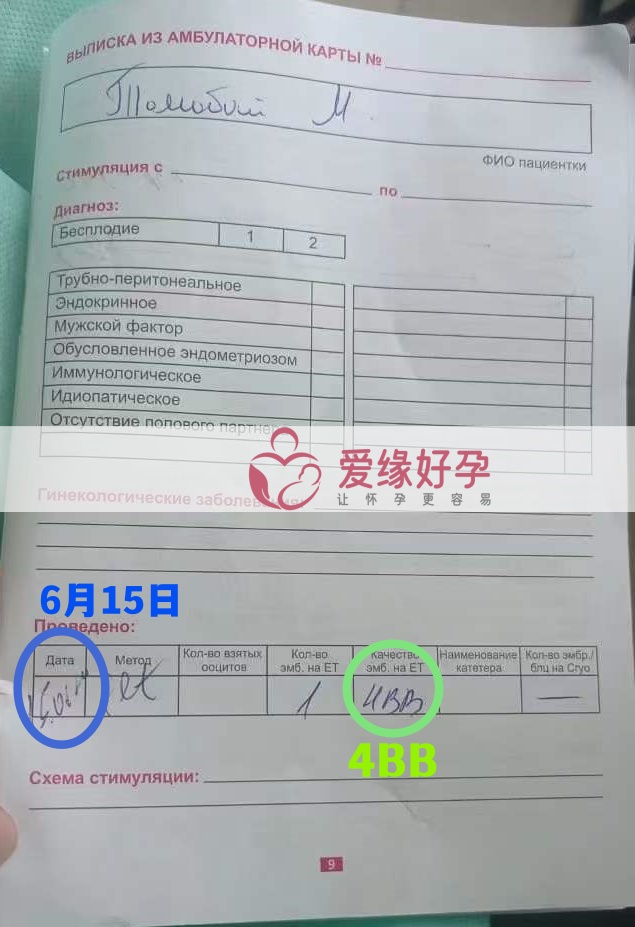 爱缘好孕哈萨克斯坦代孕代母在irm医院顺利移植一颗4BB囊胚