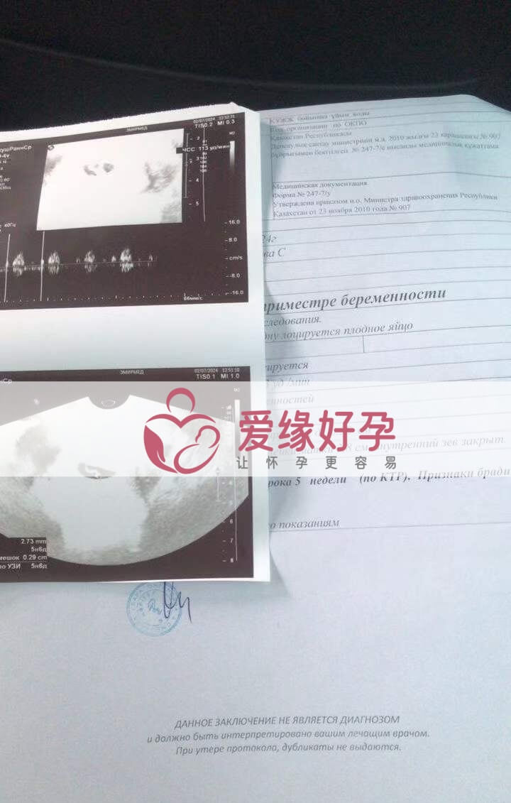 爱缘好孕哈萨克斯坦代孕代母孕5周产检顺利通过