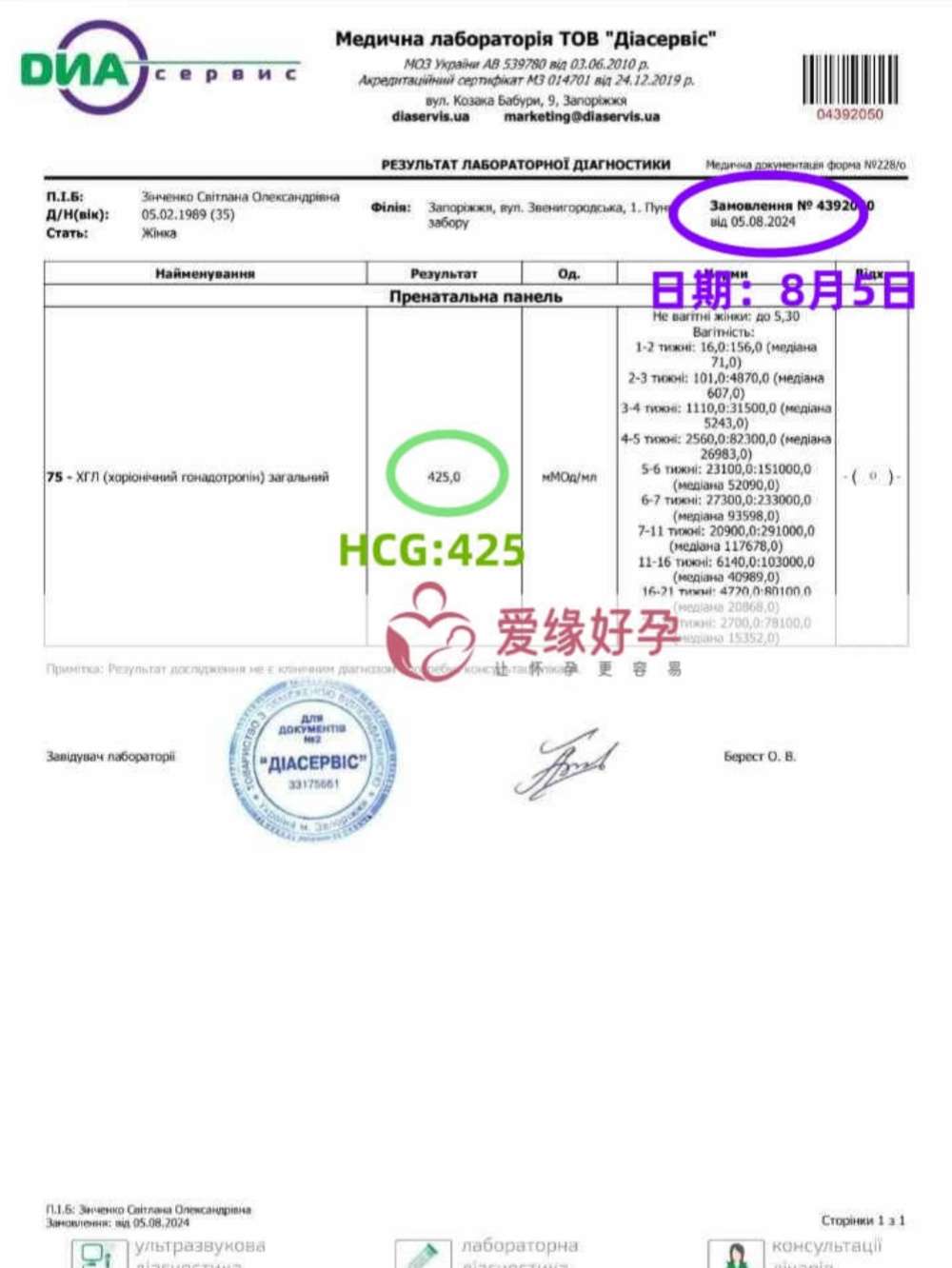 爱缘好孕格鲁吉亚代孕代母验孕成功