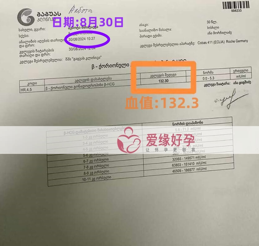 格鲁吉亚恩泽ENZE代孕代母验孕着床成功！