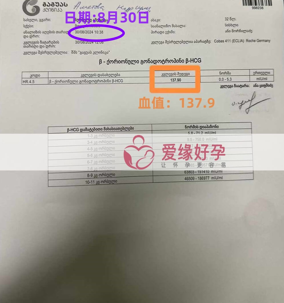 格鲁吉亚恩泽ENZE代孕代母验孕着床成功！