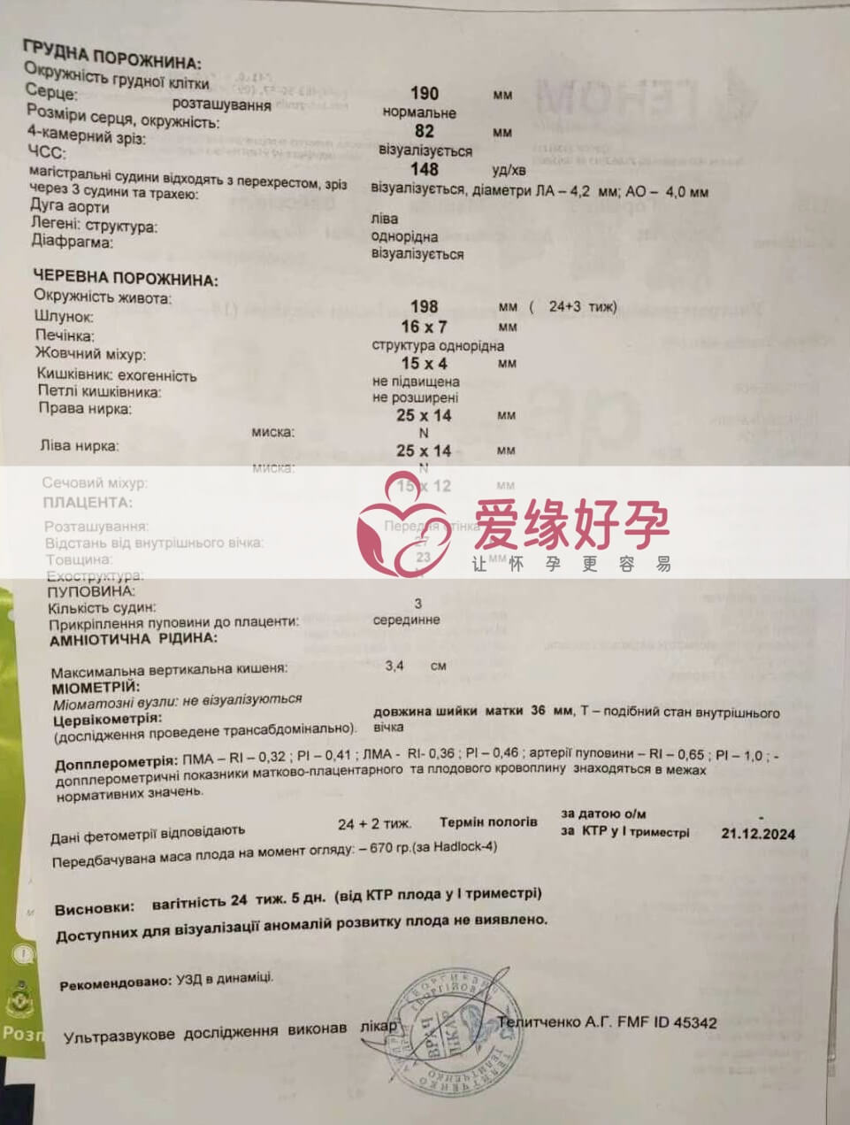 乌克兰恩泽代孕代母孕24周产检！
