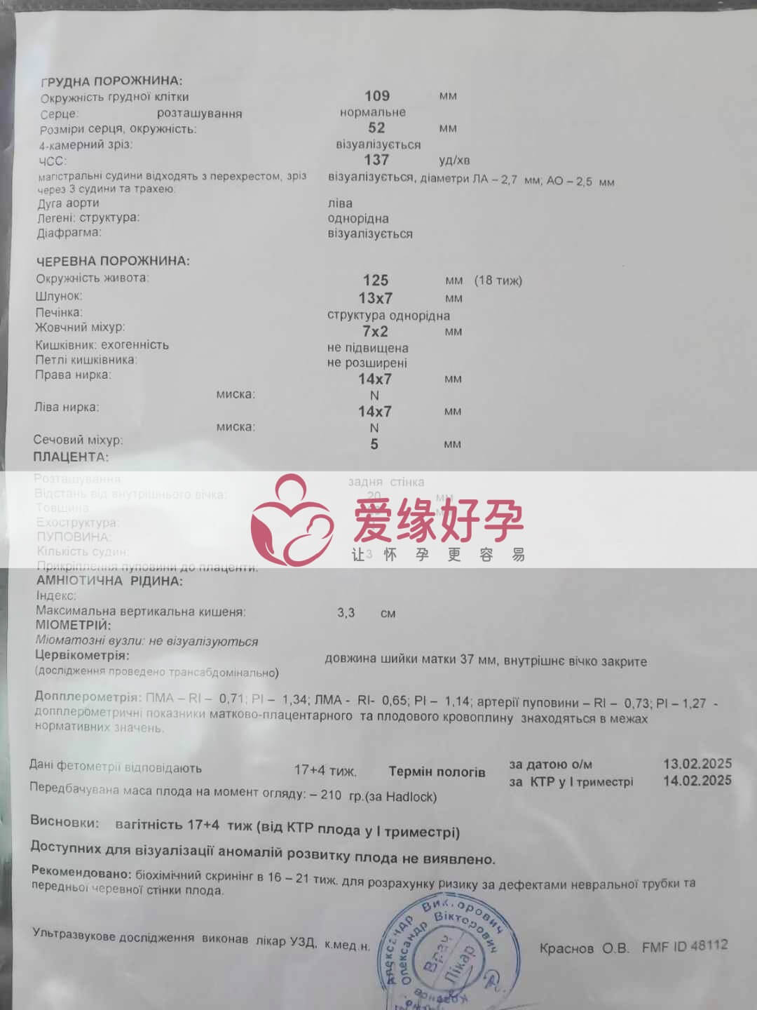乌克兰代孕代母孕17周产检顺利通过