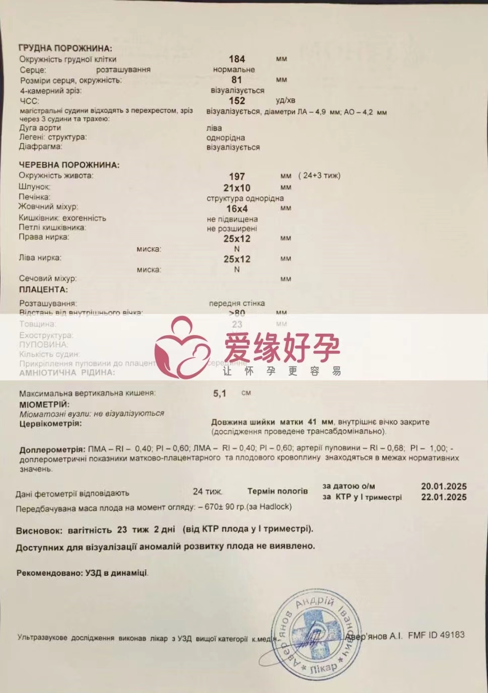 乌克兰代孕代母孕24周产检顺利通过