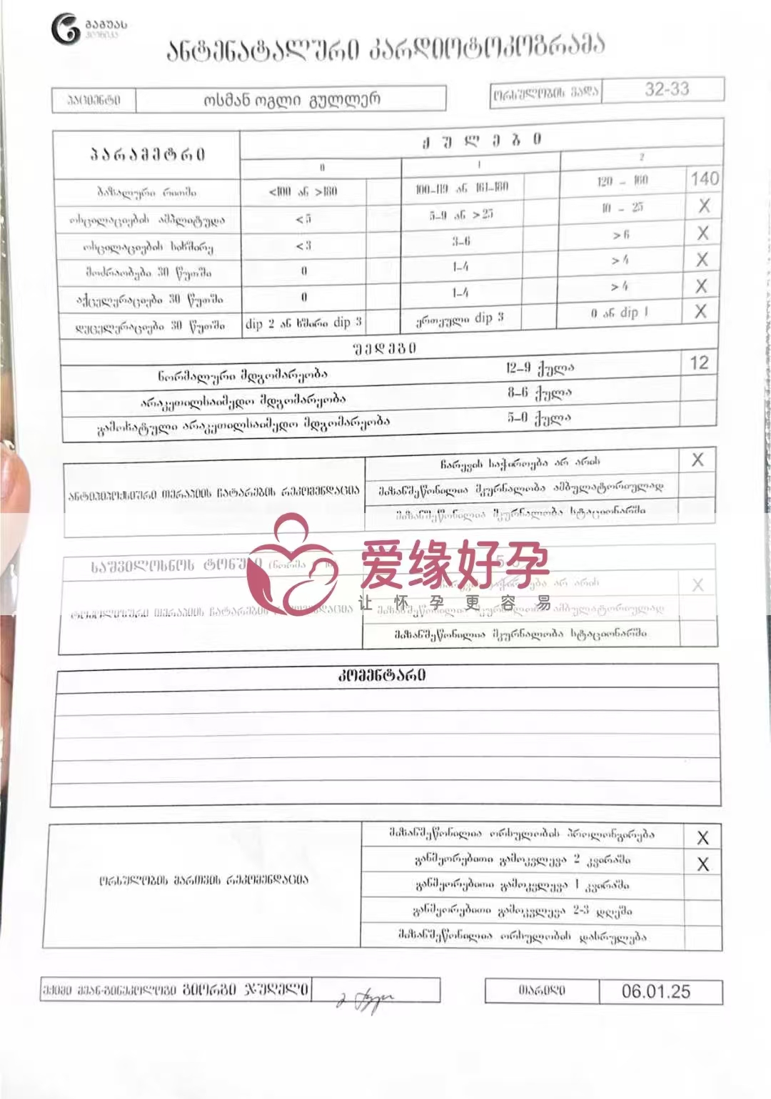 乌克兰代孕代母孕32周＋4天产检顺利通过