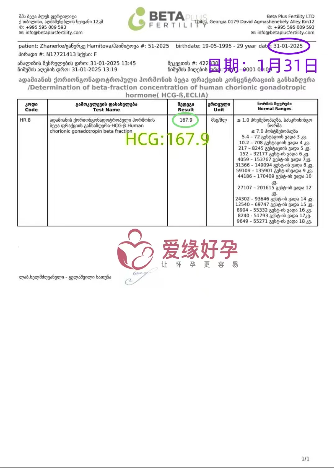 格鲁吉亚代孕庆祝代孕代母血值正常