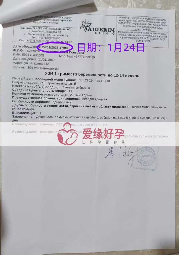 格鲁吉亚代孕代孕代母双胎8周孕检顺利通过