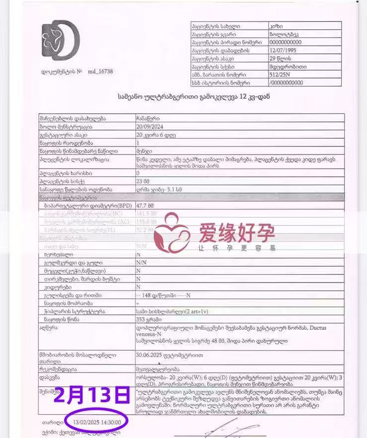 格鲁吉亚代孕代孕代母成功通过20周产检