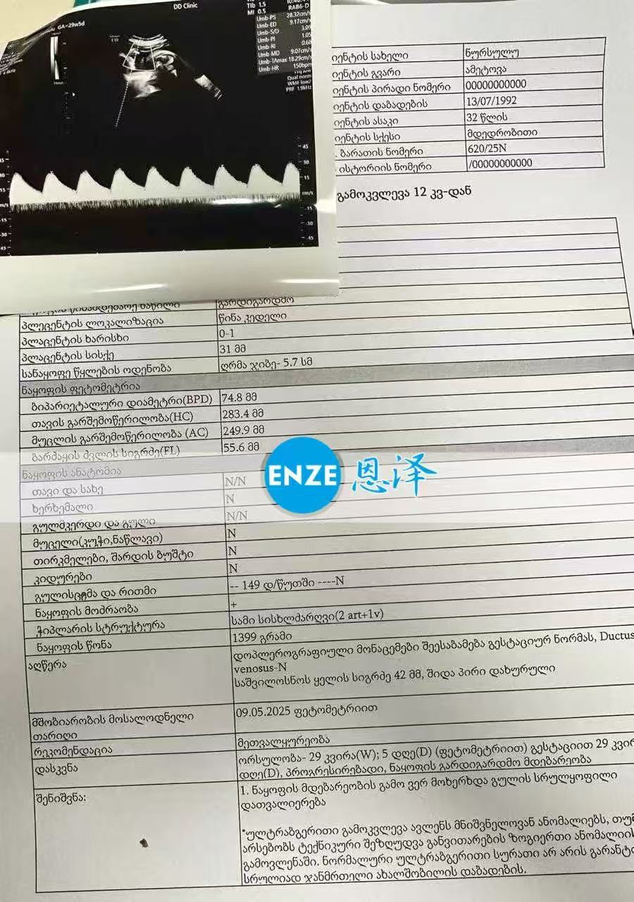 格鲁吉亚代孕代孕代母29周产检顺利通过