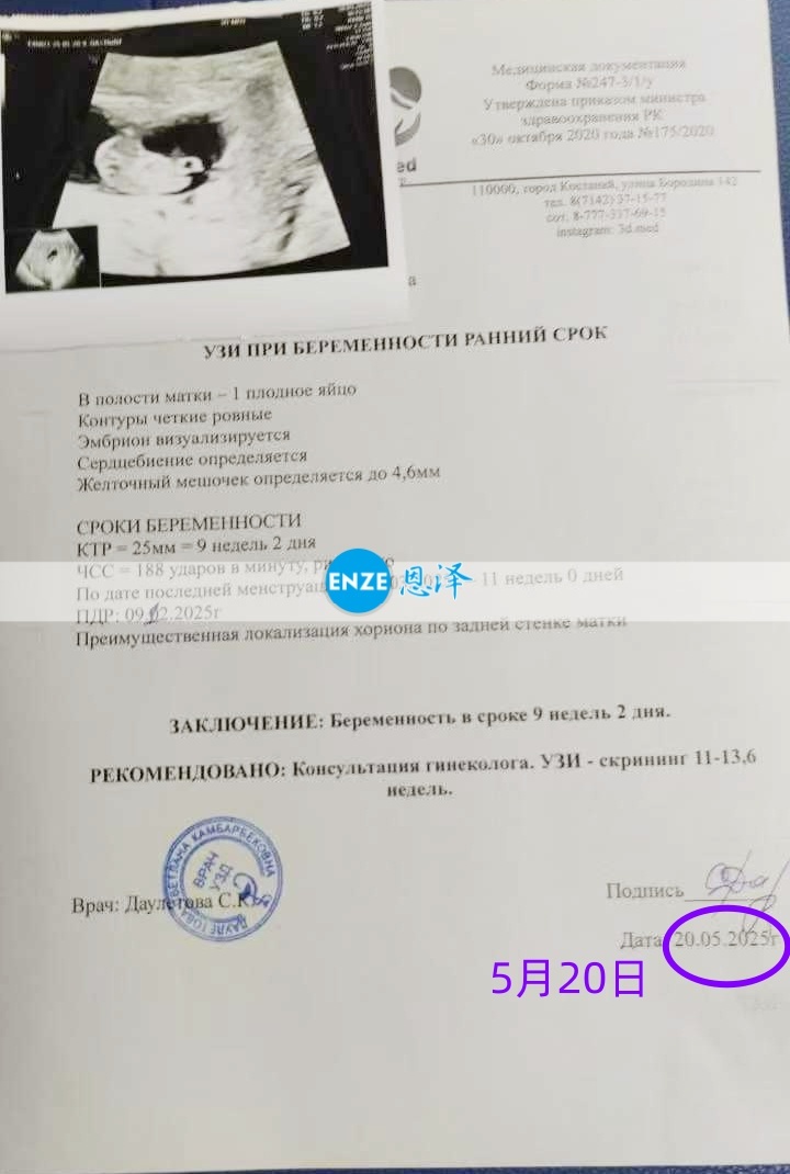 恩泽格鲁吉亚代孕代母9周检查顺利通过