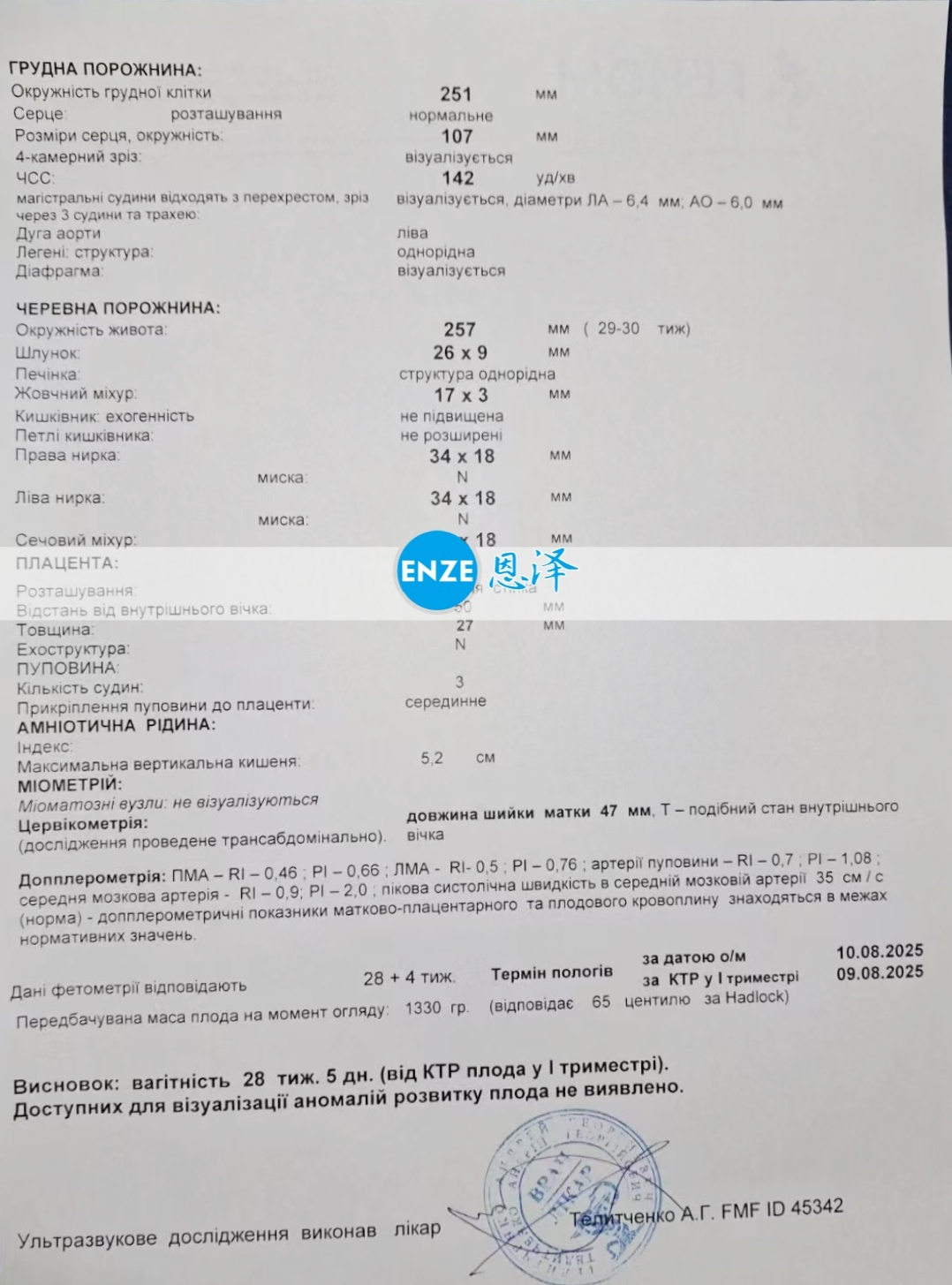 恩泽乌克兰代孕代母28周产检顺利通过