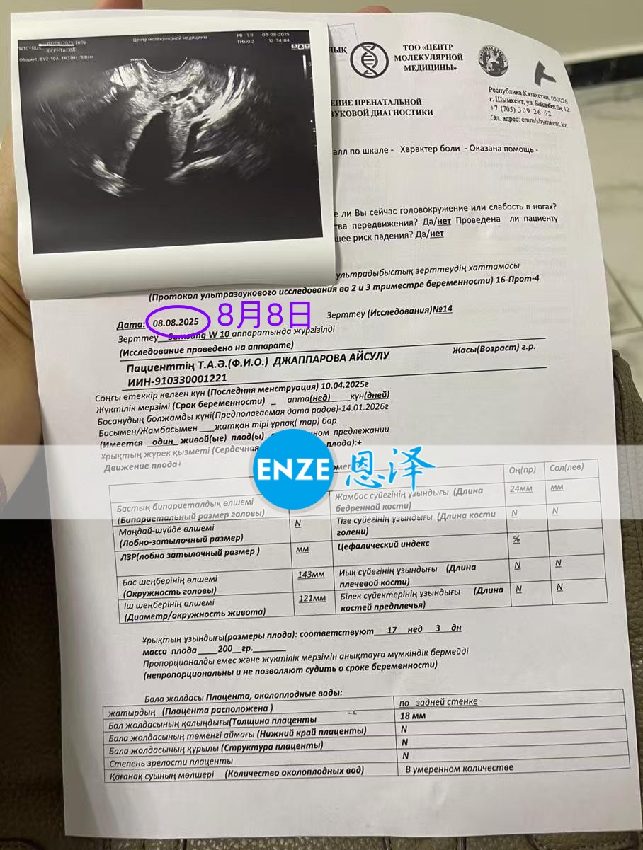 恩泽格鲁吉亚代孕代母17周检查顺利通过