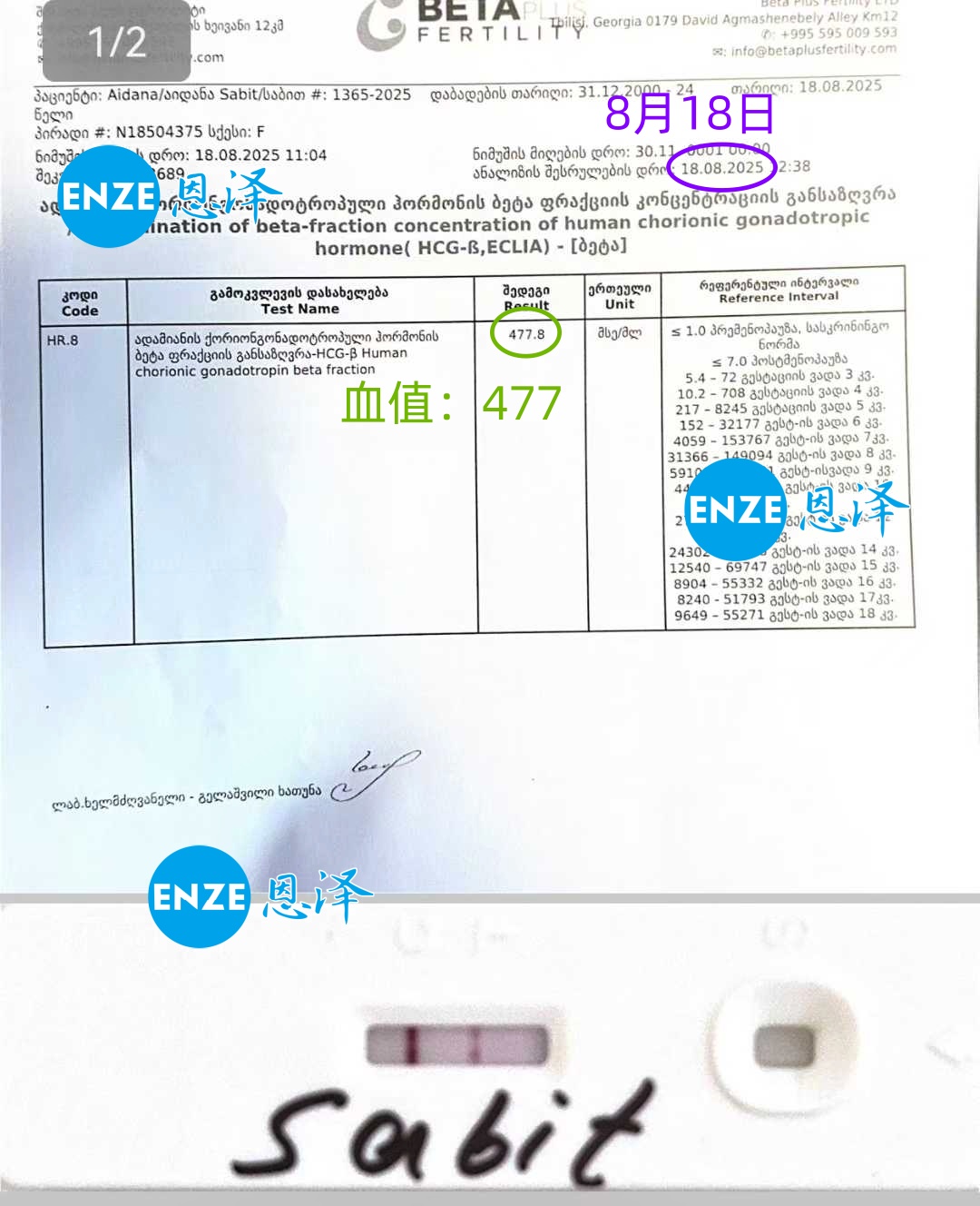恩泽格鲁吉亚代孕代母验孕成功